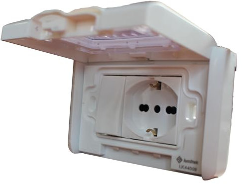 Kit Schuko Polivalente + Interruttore Unipolare, Kit Incasso IP55 Impermeabile, Premontato per Scatola 503, Presa Schuko 2P+T 10/16A
