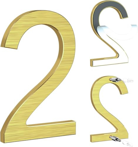 Yafimea numéro de maison exterieur doré 12,5 cm – En aluminium massif avec finition brossée, adhésif ou à visser, résistant aux intempéries, Pour porte, mur, clôture, portail (2)