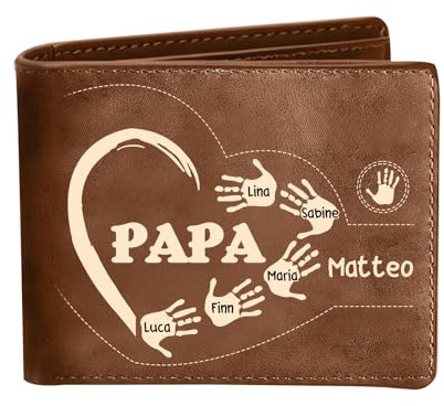 Personalisierte Geldbörse Herren mit Namen des Kindes Vatertagsgeschenk für Papa Brieftasche aus Kunstleder mit Gravur Einzigartige Bester Papa Männer Geschenk für Papa Opa zum Geburtstag Weihnachten