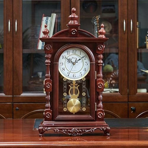 Pendule de cheminée en Bois avec carillons, Horloge de Table mécanique for Salon, Bureau, décoration intérieure, Marron