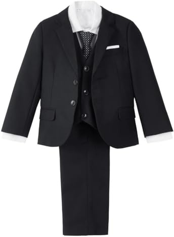 Lito Angels Boys 5 Pieces Slim Fit Formal Suit, Black, Age 10-11 Years
