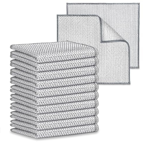 YXBWM 10 PCS Double Layer Steel Wire Cleaning Cloth, Reusable Silver Mesh Dishcloth for Kitchen, Heavy Duty Metallic Scrubber for Sinks, Pots and Pans, Wet & Dry (20x20 cm)