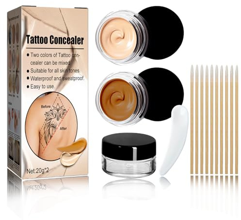 Tattoo Cover up Makeup, Tattoo Concealer, Waterproof Full Coverage Body Leg Makeup to Cover Veins Bruise Scars Blemishes, Body Perfector Kits with 2 Blendable Shades for All Skin Tones (Light & Dark)