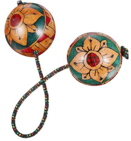 Didiseaon Boule Rythmique à Secouer En Bois Aslatua Instrument De Percussion Africain Longueur De Corde 29-32cm Motifs Aléatoires Pour Fêtes Et Performances Musicales