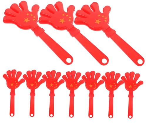 VALICLUD 10 Clapper Mano Rosso in Abs, Facile da Impugnare e Rumoroso per Eventi Scolastici e Celebrazioni, Accessorio per Festa e Tifo