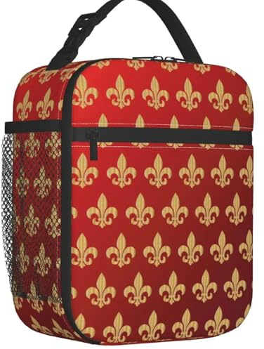BRTOLIIAO Sac à lunch personnalisé en fleur de lys Fleur de Lys rouge et or pour femmes, boîte à déjeuner isolée pour enfants