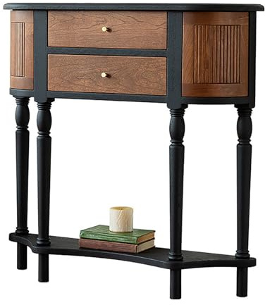 MXXIEYIDUO Mesa Recibidor Entrada Semicircular con Espacio de Almacenamiento, Un Mueble Auxiliar Ideal para Pasillos, Salones y Recibidores, Consola Estrecha Entrada, Madera de Nogal