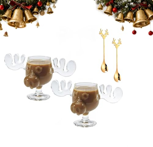 Generisch Elch Gläser Weihnachtsglas,Elchgläser Christmas Mug mit Löffel,Elch Glas Moose Mug,2026 Neu Weihnachtsgläser National Weihnachtsurlaub,Urlaubsgeschenke für Kaffee,Urlaubsgeschenke (1pcs)