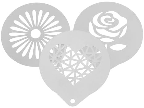 Hemobllo Coffee Stencils Set 3Pcs Hanging Hole Stainless Steel Milk Spray Templates for Cappuccino and Cupcake Decorating