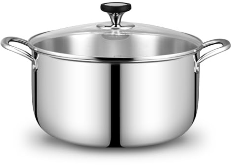 Tri-Ply Stainless Steel Stock Pot, 12 Quart Heavy Duty Induction Cooking Pot with Visible Lid for Pasta, Soup, Spaghetti, Sturdy & Double Handle, Dishwasher Safe