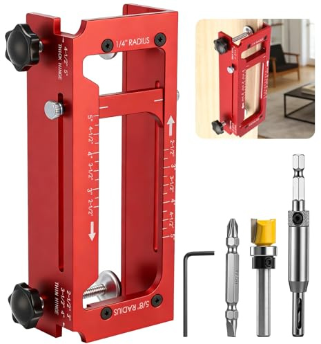 Door Hinge Jig for Router, Adjustable Door Hinge Mortise Jig, Aluminum Alloy Hinges Installation Tool for Doors and Cabinets, Slotting Locator Fits 2.5 to 5 Hinges
