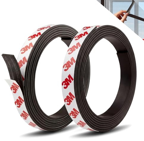 A+B Magnetic Tape Self Adhesive, Magnetic Strips Self Adhesive (2m+2m) | Cut Freely Magnet Strips without Drilling for Fly Screens Windows Mosquito Nets Door Curtain, for Household Office Camping