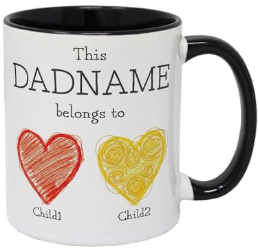 Personalised Daddy 2 Children Mug - Dad Mug from Children - This Daddy Belongs to Thoughtful Ceramic Coffee Mug for Father’s Day - 11oz White Mug - UK Handmade Gift