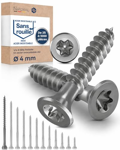 Träskruvar i Rostfritt Stål A2 – Försänkt Huvud Torx TX20 – Helgängade – 4 x 80 mm – 800 Pack – Universalskruvar för Trä