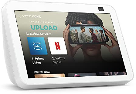 Certified and Refurbished Echo Show 8 | 2nd generation (2021 release), HD smart display with Alexa and 13 MP camera | Glacier White