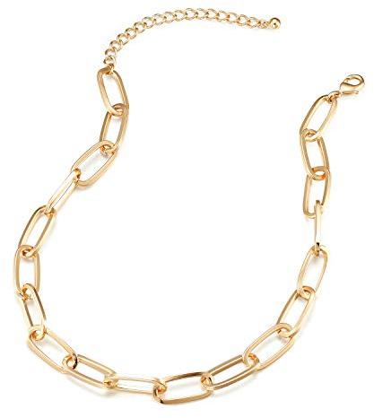 LANE WOODS Gold Chain Necklace and Bracelet for Women Ladies Dainty and Chunky Chain Link Paperclip Jewelry Set, 15 Inches, Stainless Steel, Alexandrite