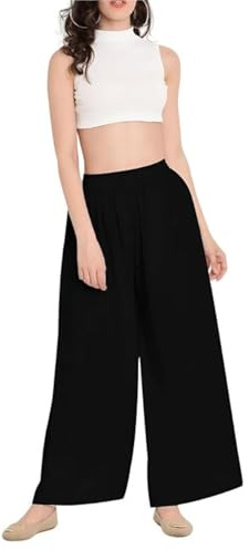 BODYWEAR LTD Women’s Palazzo Pants Wide Leg High Waist Lounge Yoga Trousers Lightweight Viscose Summer Casual Beach Wear(Black,16-18)