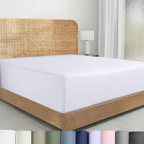 California Design Den California King Fitted Sheet Only, 100% Organic Cotton Percale, Cal King Sheet Deep Pocket Fitted, Anti Skid Elastic, Lightweight & Snug-Fit, Crisp - 1 Pc, White