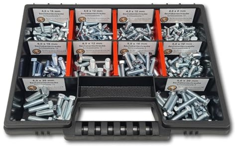 Sechskantschrauben Sortiment M4-M5-M6 // 8mm-20mm 215 tlg. Schraubenbox Vollgewindeschrauben Maschinenschrauben Gewindeschrauben Sechskantschrauben