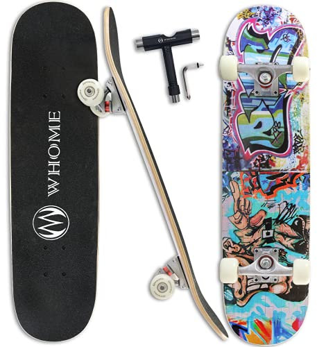 WHOME Pro Skateboards Komplett für Erwachsene/Kinder Mädchen/Jungen Anfänger/Profi - 31 x 8 Zoll Standard 8-Fach Alpine Ahorn Deck ABEC-9 inkl. T-Tool (Urban)