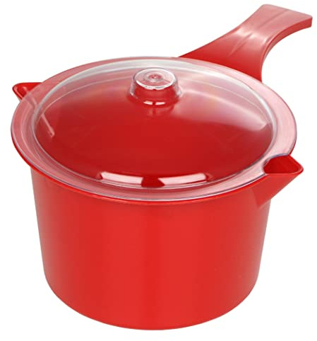 Microwave Safe Pot with Lid & Spout - Cooker & Steamer For Dorm, College or Home - BPA Free Dishwasher Safe 29 oz./935 ml (1,red pot)