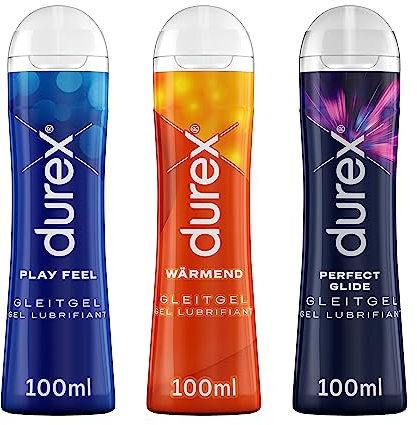 Durex Play Gleitgel Ausprobierpaket 3 x 100 ml, Feel, Wärmend & Perfect Glide, Abwaschbar, nicht fettend & hinterlässt keine Flecken, kondomgeeignet