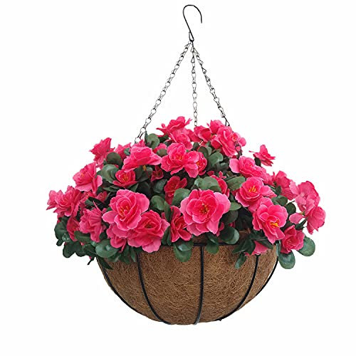 Große Azaleen DIY Kette Hängekorb mit Blumentopf Home und Outdoor Dekoration Künstliche Seide Blumen Pflanze (mittelgroßer Korb)