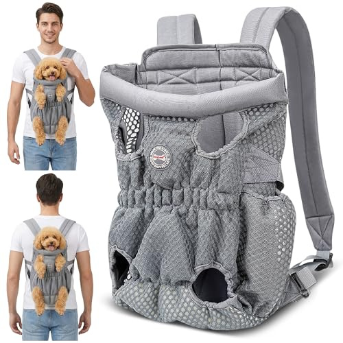 ALLSOPETS Sac à Dos pour Chien Petit et Moyen – Sac de Transport Chien Confortable et Respirant avec Crochet de Sécurité, Idéal pour Voyage, Randonnée et Extérieur (Gris Argenté, L)