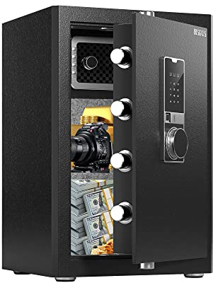 HSDYS Deluxe Biometric Fingerprint Safe Box 2.3 Cubic Feet, Large Home Security Safe Box with Digital Touch Screen Keypad and Inerior Lock Box,Storage Documents Jewelry Money Valuables