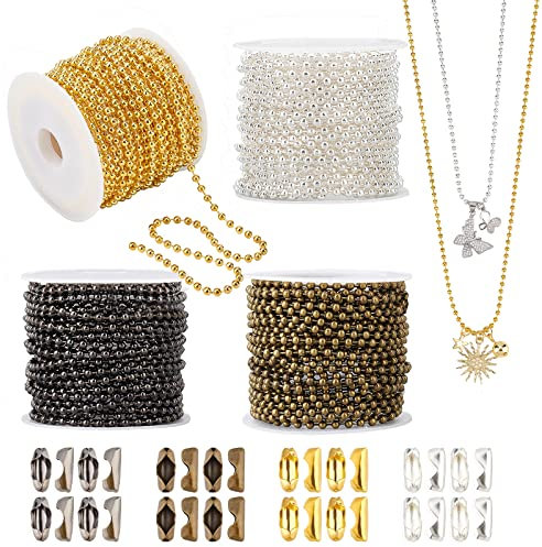 PH PandaHall 24m Collana Catena a Sfera 4 Colori Catena a Palline, 2.4mm Perline Catena con 120pz Connettore per Collana Braccialetto Portachiavi Targhetta per Cani Fai Da Te