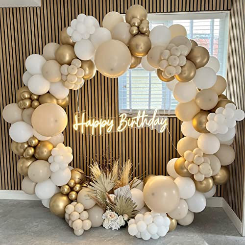 Arche Ballons Beige, 185pcs Kit Guirlande Ballon Decoration Anniversaire Blanc Sable, Beige Abricot Ballon Guirlande pour Anniversaire Decoration, Mariage, Bébé Shower, Décoration de Fête Bohème
