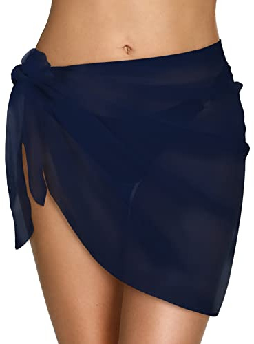 Xnova Pareo Mare Donna Elegante Copricostume Corto, Prendisole Chiffon Spiaggia Wrap Sarong Coprire Caftano, Gonna Avvolgenti Costume da Bagno Bikini Cover Up(Confezione da 1 - Blu Marino)