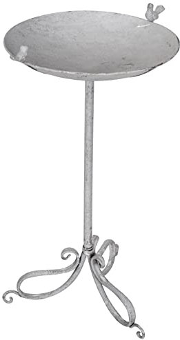 Vogelbad Eisen Shabby Chic Antik Ø 40 cm Weiß Garten Deko Vogeltränke mit Vogelfiguren Jardin Majorelle Nostalgisch Landhausstil Patiniert Vintage Gartendekoration Metall Becken 83 cm hoch