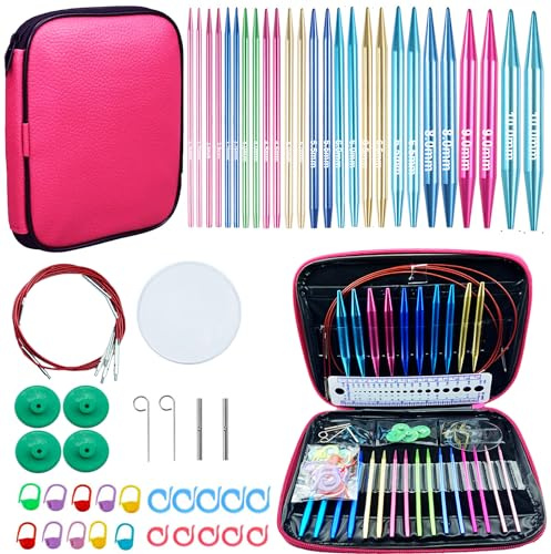 Weabetfu Austauschbare Rundstricknadel-Set mit Etui, 13 Paar Aluminium-Rundstricknadeln für handgemachtes Stricken mit Strickzubehör, 60 Stück (2,75 mm - 10 mm)
