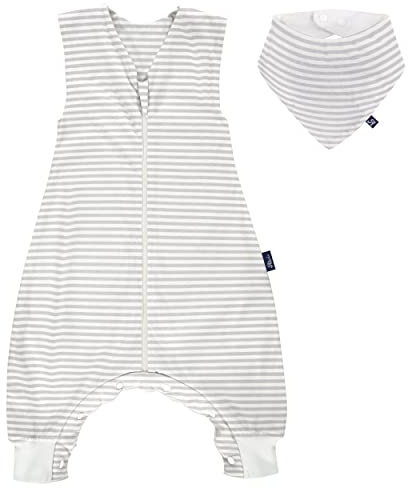 Alvi Sommer-Schlafsack mit Füßen/Sleep-Overall Light/Jumper + GRATIS Halstuch - Stripes Grey - Gr. 110 cm