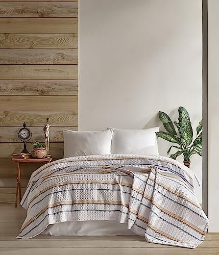 BOHORIA® Tagesdecke Waffle Line extra groß 235 x 240cm | 100% Baumwolle | Oeko-Tex® | Überwurf für Sofa, Sessel & Bett | Sofadecke Wolldecke Wohndecke (Waffle Line) (Tuscan Sun, 235 x 240 cm)