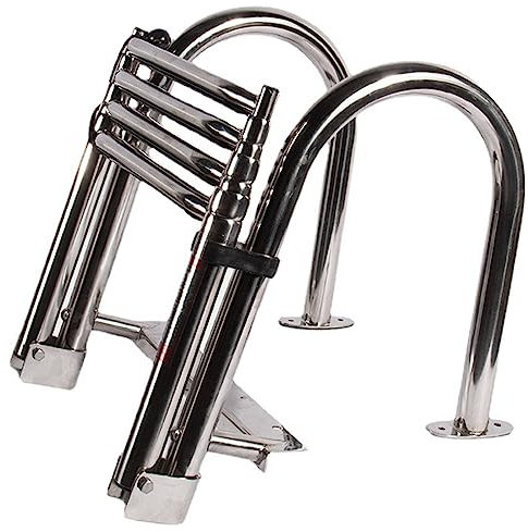 ELOMAS 4 gradini Scaletta Inox per Barca Scaletta di attracco Pieghevole Scaletta di Bagno in banchina Scaletta per Ponte da Bagno Ingresso Posteriore con Piattaforma Superiore