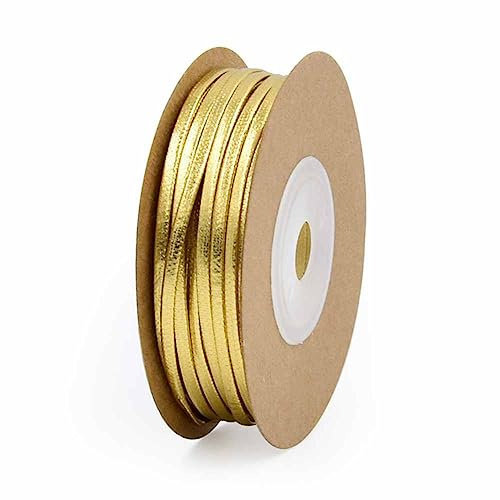SHTGOI 15m Leder Schmuckband Dünn Flache Lederbänder Basteln Lederschnur Baumwollschnur Gewachst Lederband Set für Schmuck, Halsketten, Armbänder, Perlen DIY handgefertigtes Kunsthandwerk Gold