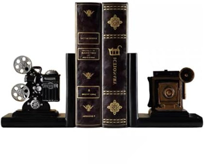 YOFAB „Dekorative Buchstützen – robuste Buchstützen für Regale – Vintage-Heimdekoration – Harzmaterial – Projektor-Kamera-Buchhalter“