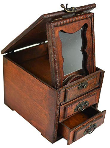BONOOL Schmuckschatullen, Holz-Schmuckschatulle, dreilagig, mit Schloss, Spiegel, Retro-Aufbewahrungsbox für Ring, Halskette, Ohrringe, Armband, Schmuckschatulle für Damen