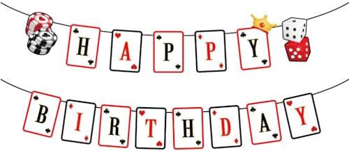 Casino Geburtstag Dekorationen Casino Nacht Poker Happy Birthday Banner Erwachsene Rot Schwarz Geburtstag Party Supplies Gefälligkeiten Wimpelkette