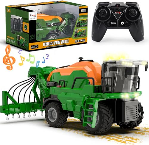PENGBU RC Ferngesteuerter Traktor Ferngesteuert, Trecker Spielzeug ab 3 Jahre, Traktor mit Fernbedienung, Sprinkler, Ton und Licht, Trecker Spielzeug ab 3 Jahre Liquid Fertiliser Sprinkler