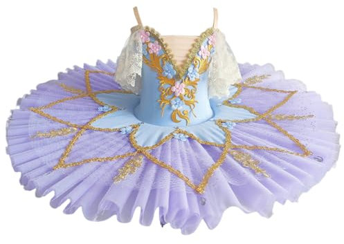 Xytraiihw Lila Mädchen Professionelles Ballett Tutu, Platte Pfannkuchen Tutu Ballerina Party Kleid Pfannkuchen Ballerina Eiskunstlauf-Wettbewerbskleid,Lila,110