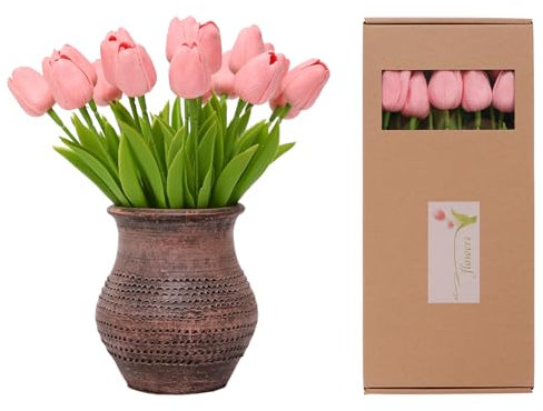 ucky Künstliche Blumen in Rosa, 20 Stück, künstliche Tulpen, realistische Haptik, Frühling Sommer, künstliche Blumen für Heimdekoration, Gartenpartys und Hochzeitsdekoration