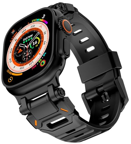 Shesyuki Watch Band Compatible pour Apple Watch Ultra 2 Band 49mm 45mm 44mm 42mm, Hommes luxe FKM silicone bracelet pour Ultra Series 9 8 7 6 5 4 3 2 1 SE