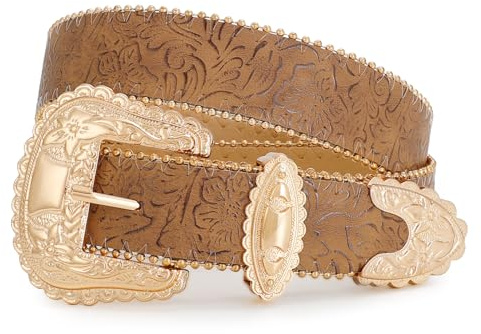 SUOSDEY Westerngürtel für Damen, Cowgirl Cowboy Ledergürtel für Jeanshosen, Country Gürtel mit großer Schnalle 3.8 cm Breite