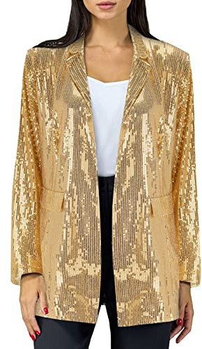 Pailletten Blazer Gold Damen - Oversize Blazer Damen, Eleganter Cardigan Jacke Langarm Bomberjacke Party Club Jacke Pailletten-Blazer Elegant Anzugjacke Glitzer Tops Blazer Outfits Clubwear