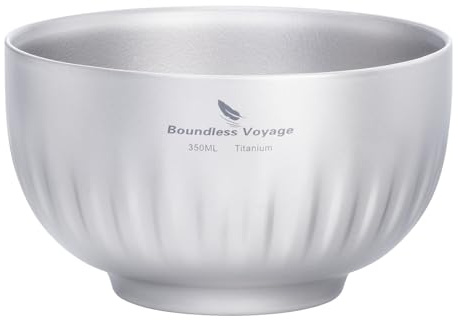 iBasingo Ciotola da campeggio in titanio da 350 ml, a doppia parete, ultraleggera, per zuppe e riso, stoviglie in metallo portatile per escursioni all'aperto, zaino in spalla, viaggi, contenitore per