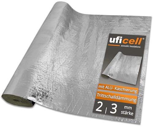 uficell® Aislamiento acústico acústico Silence Floor acústico de aluminio para suelos laminados y parqués con barrera de vapor de aluminio, densidad espacial: 1000 kg/m³ (grosor 2 mm | 5 m²)