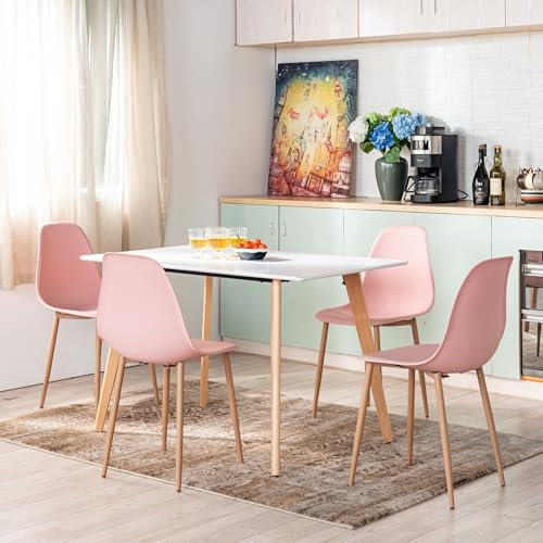 FurnitureR 4er-Set skandinavisches Esszimmerstuhlset, PP-Material Kissen+Eiche farbige Metallbeine, wasserdicht und leicht zu reinigen, geeignet für Esszimmer, Wohnzimmer, Küchen, Rose